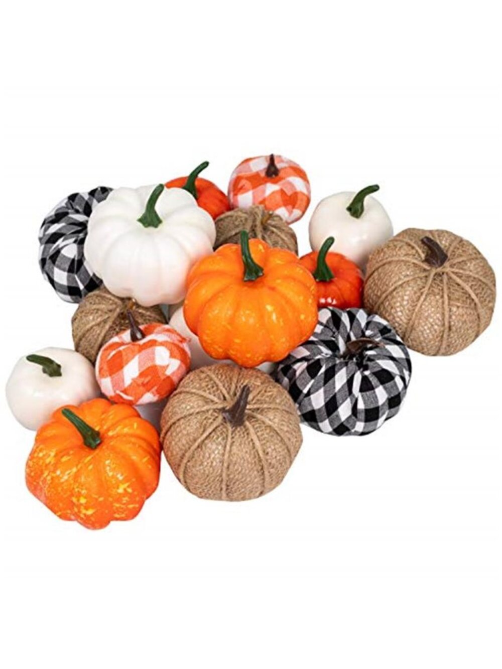 16 PCS Fall Decor Assorted Sizes Artificial Pumpkins Burlap Faux Foam